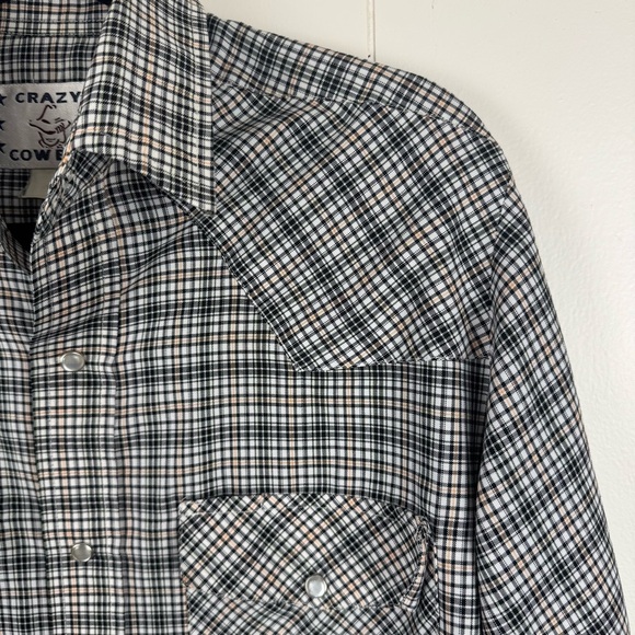 Vintage Crazy Cowboy Western Plaid Shirt with Pearl Snaps - Picture 6 of 8